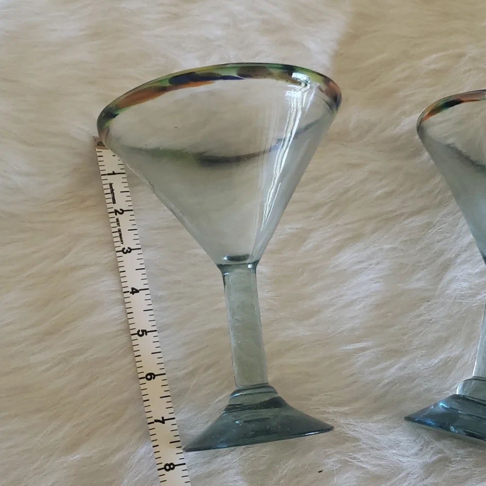 PIER I Imports Set of‎ Two Mexican Hand Blown Confetti Rim Clear Martini Glasses